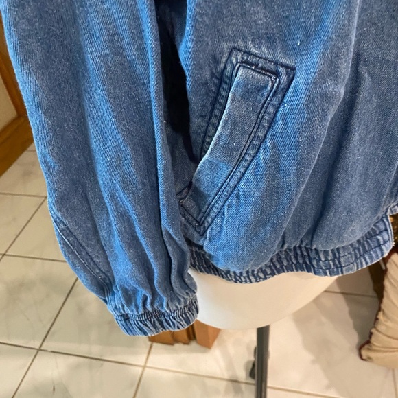 Jean jacket by Outbrook size ladies Small 24” long 23” armpit to armpit - Picture 7 of 13
